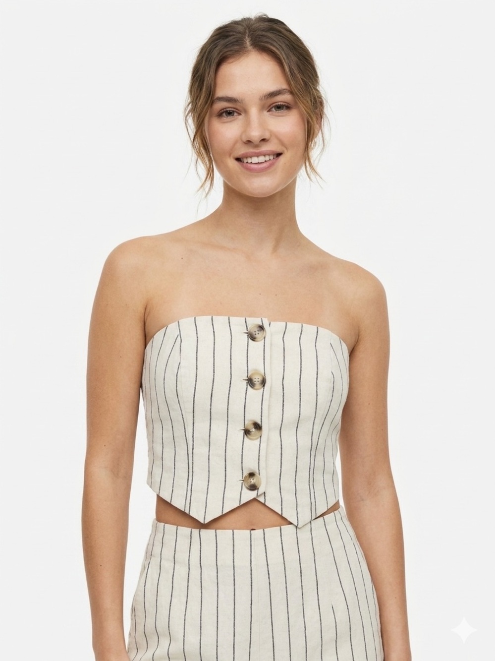 Bershka Pinstripe Button Front Corset Vest Tube Top Size S Coastal Corporate Y2K